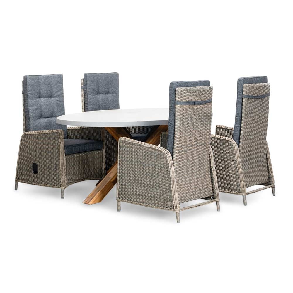 Livorno/Rennes dining tuinset | 4 personen | betonlook + wicker | 200cm ovaal