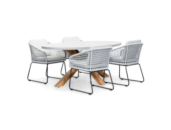 Livorno/Tulum grijs dining tuinset | 4 personen | betonlook + touw | 200cm ovaal