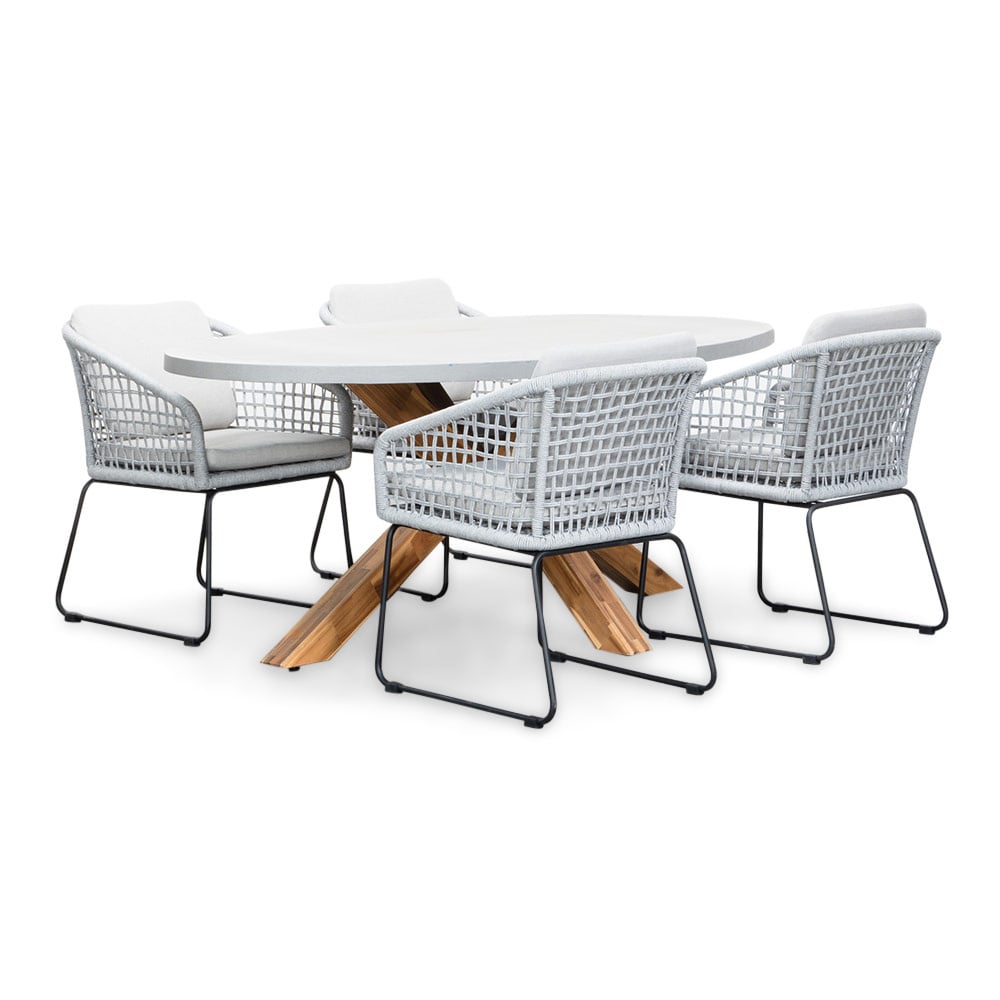 Livorno/Tulum grijs dining tuinset | 4 personen | betonlook + touw | 200cm ovaal