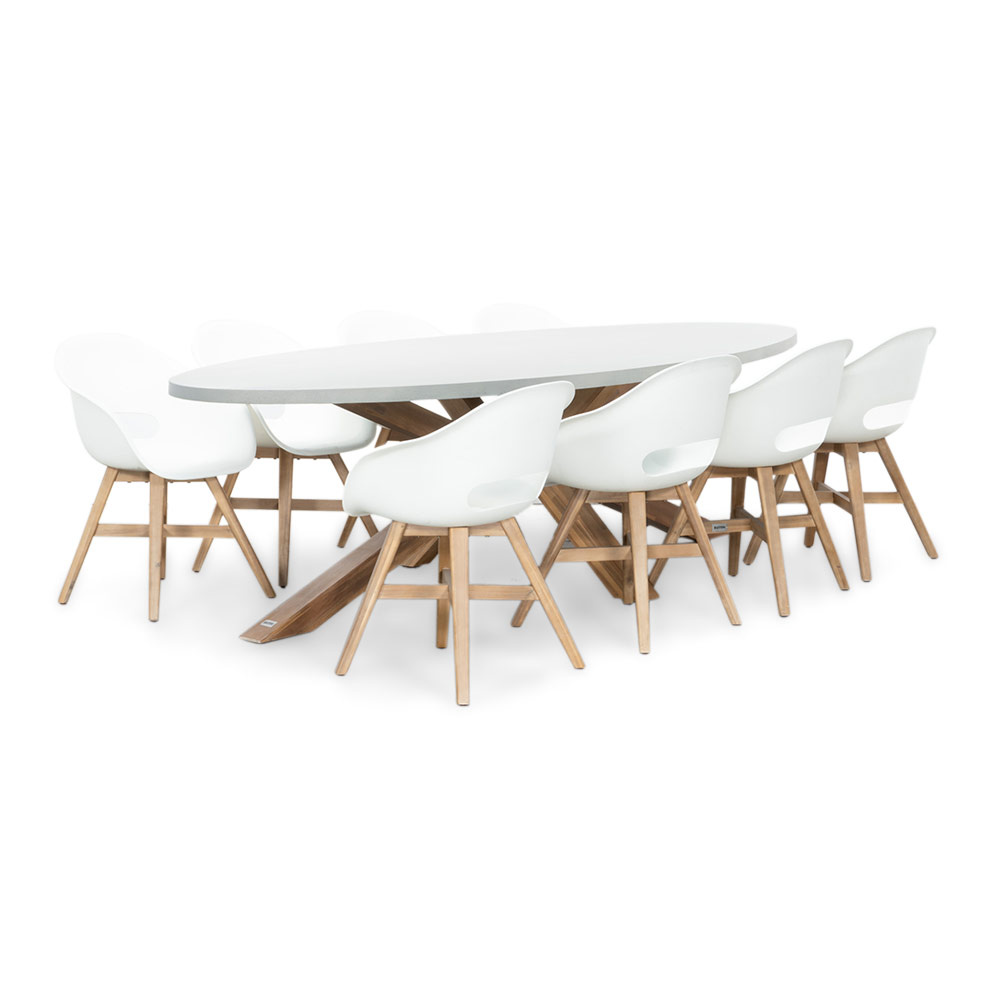 Livorno/Karlstad wit dining tuinset | 8 personen | betonlook + kunststof | 280cm ovaal afbeelding