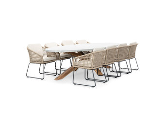 Livorno/Tulum Sahara Dust dining tuinset | 8 personen | betonlook + touw | 280cm ovaal
