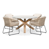 Nancy/Tulum Sahara Dust dining tuinset | 4 personen | betonlook + touw | 135cm rond