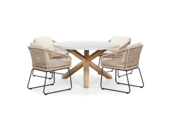 Nancy/Tulum Sahara Dust dining tuinset | 4 personen | betonlook + touw | 135cm rond