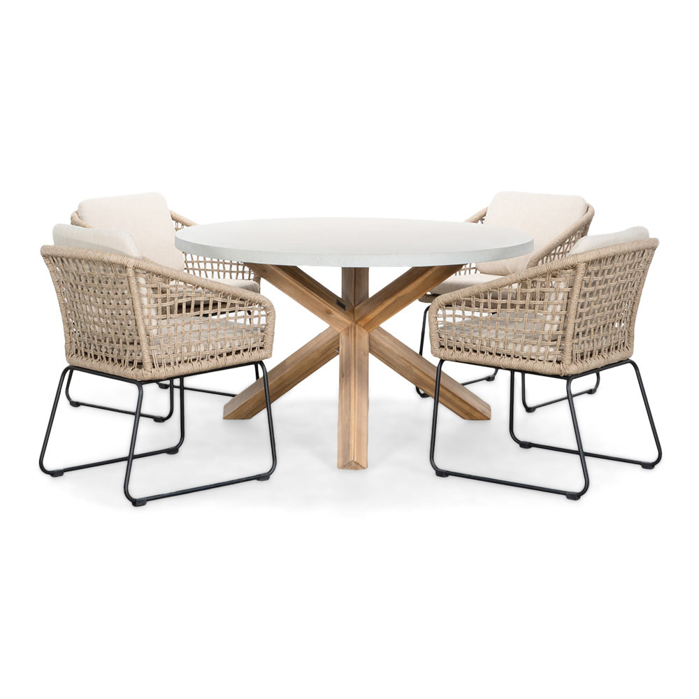 Nancy/Tulum Sahara Dust dining tuinset | 4 personen | betonlook + touw | 135cm rond afbeelding