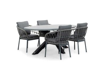Stockholm/Dakota grijs dining tuinset | 6 personen | betonlook + touw | 200cm ovaal