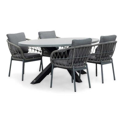 Stockholm/Dakota grijs dining tuinset | 6 personen | betonlook + touw | 200cm ovaal