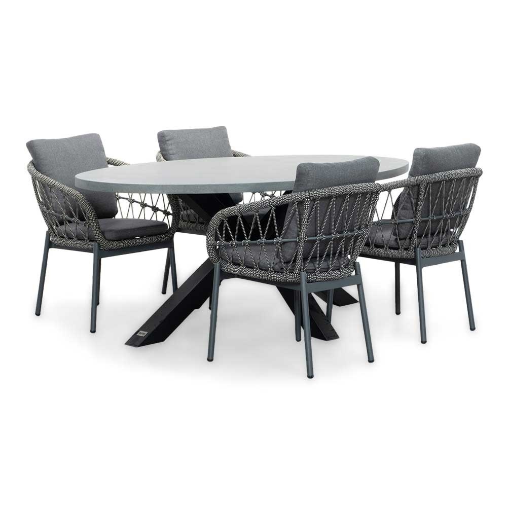 Stockholm/Dakota grijs dining tuinset | 6 personen | betonlook + touw | 200cm ovaal