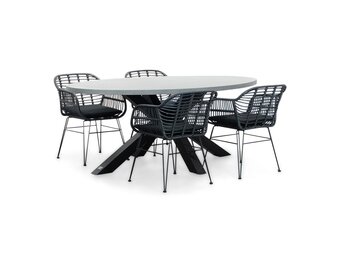 Stockholm/Napels dining tuinset | 4 personen | betonlook + wicker | 200cm ovaal