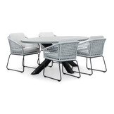 Stockholm/Tulum grijs dining tuinset | 4 personen | betonlook + touw | 200cm ovaal