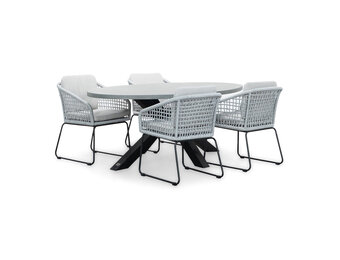 Stockholm/Tulum grijs dining tuinset | 4 personen | betonlook + touw | 200cm ovaal