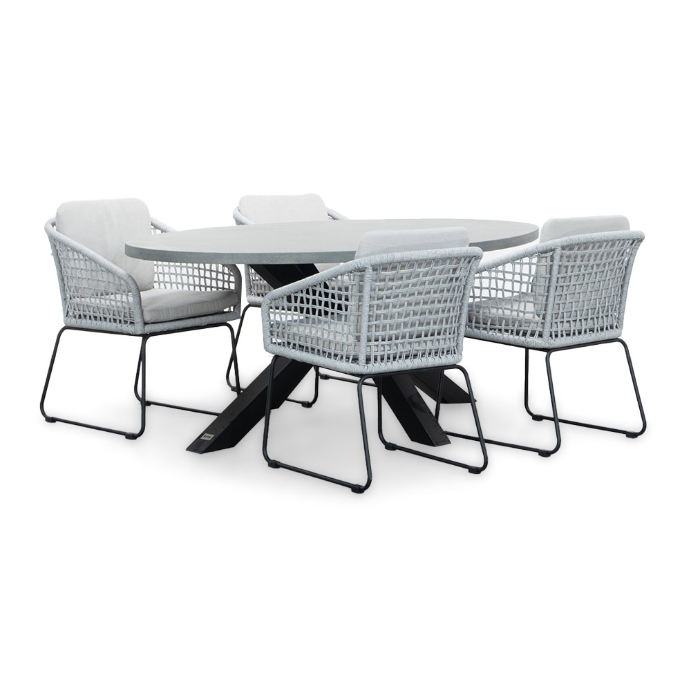 Stockholm/Tulum grijs dining tuinset | 4 personen | betonlook + touw | 200cm ovaal