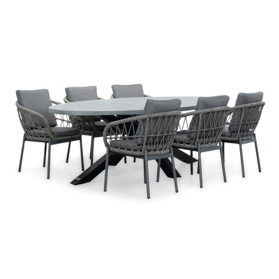 Stockholm/Dakota grijs dining tuinset | 6 personen | betonlook + touw | 240cm ovaal