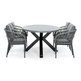 Stockholm/Dakota grijs dining tuinset | 6 personen | betonlook + touw | 240cm ovaal