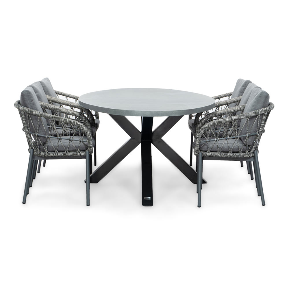 Stockholm/Dakota grijs dining tuinset | 6 personen | betonlook + touw | 240cm ovaal