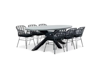Stockholm/Napels dining tuinset | 6 personen | betonlook + wicker | 240cm ovaal