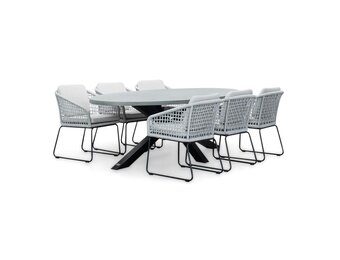 Stockholm/Tulum grijs dining tuinset | 6 personen | betonlook + touw | 240cm ovaal
