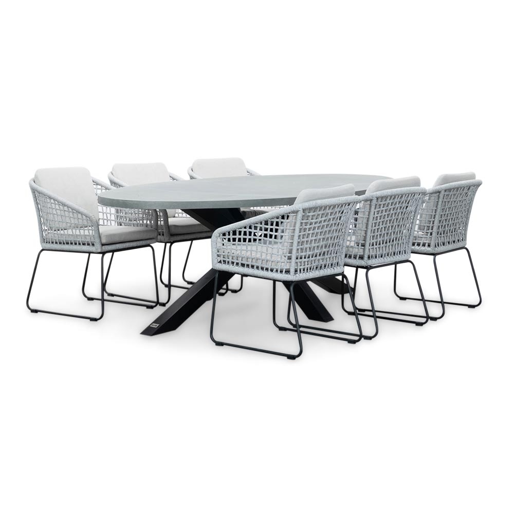 Stockholm/Tulum grijs dining tuinset | 6 personen | betonlook + touw | 240cm ovaal afbeelding
