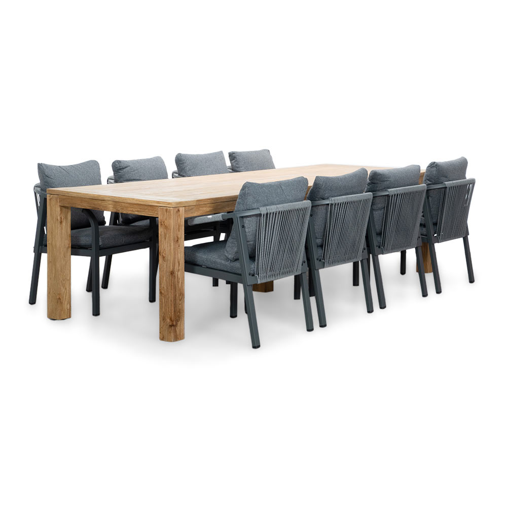 Victoria/Calgary antraciet dining tuinset | 8 personen | teakhout + touw | 300cm