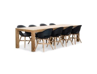 Victoria/Karlstad zwart dining tuinset | 8 personen | teakhout + kunststof | 300cm