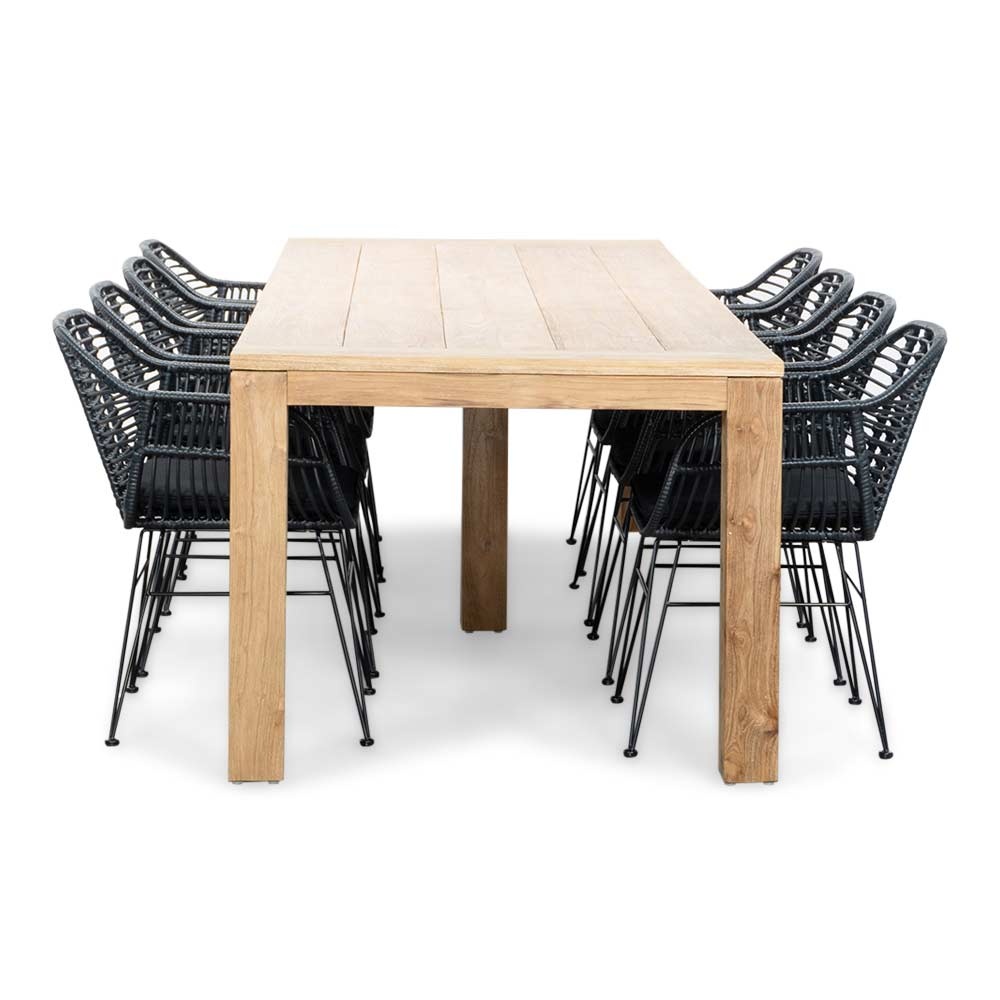Victoria/Napels dining tuinset | 8 personen | teakhout + wicker | 300cm