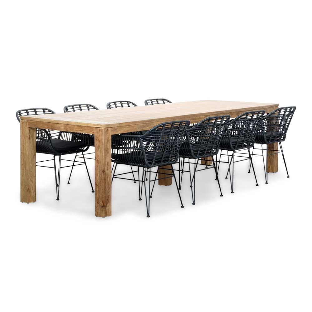 Victoria/Napels dining tuinset | 8 personen | teakhout + wicker | 300cm