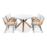 Livorno/Carlos Bamboo taupe dining tuinset | 8 personen | betonlook + wicker | 280cm