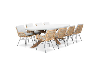 Livorno/Carlos Bamboo taupe dining tuinset | 8 personen | betonlook + wicker | 280cm