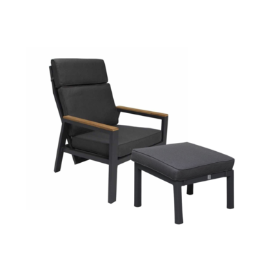 Palazzo loungestoel tuin met voetenbank | aluminium + teakhout | verstelbaar | antraciet