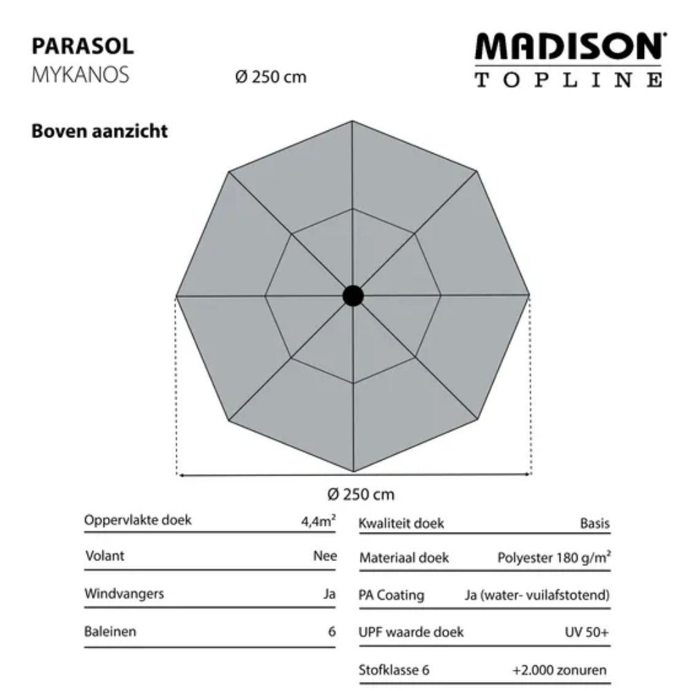 Mykanos stokparasol Ø 250cm | grijs