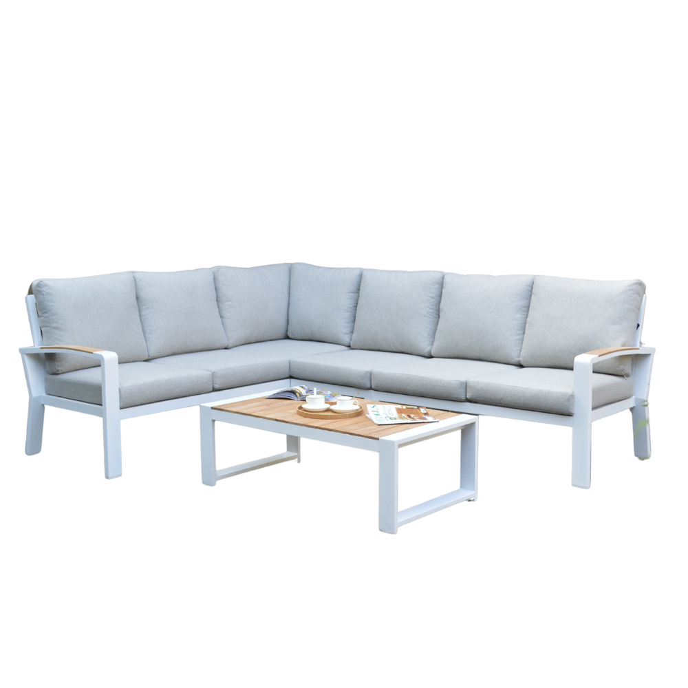 Seattle hoek loungeset 5 personen | aluminium + polywood | wit | 5-delig - 270x210cm