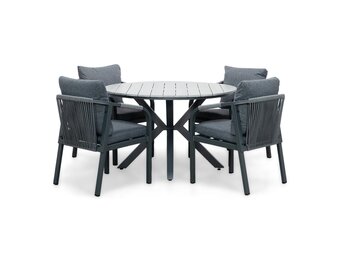 Cervo Grey/Calgary antraciet dining tuinset | 4 personen | polywood + touw | 120cm rond