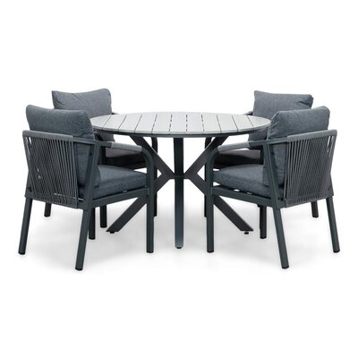 Cervo Grey/Calgary antraciet dining tuinset | 4 personen | polywood + touw | 120cm rond