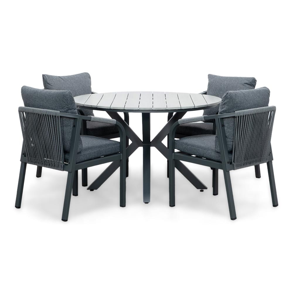 Cervo Grey/Calgary antraciet dining tuinset | 4 personen | polywood + touw | 120cm rond