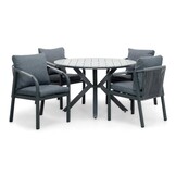 Cervo Grey/Calgary antraciet dining tuinset | 4 personen | polywood + touw | 120cm rond