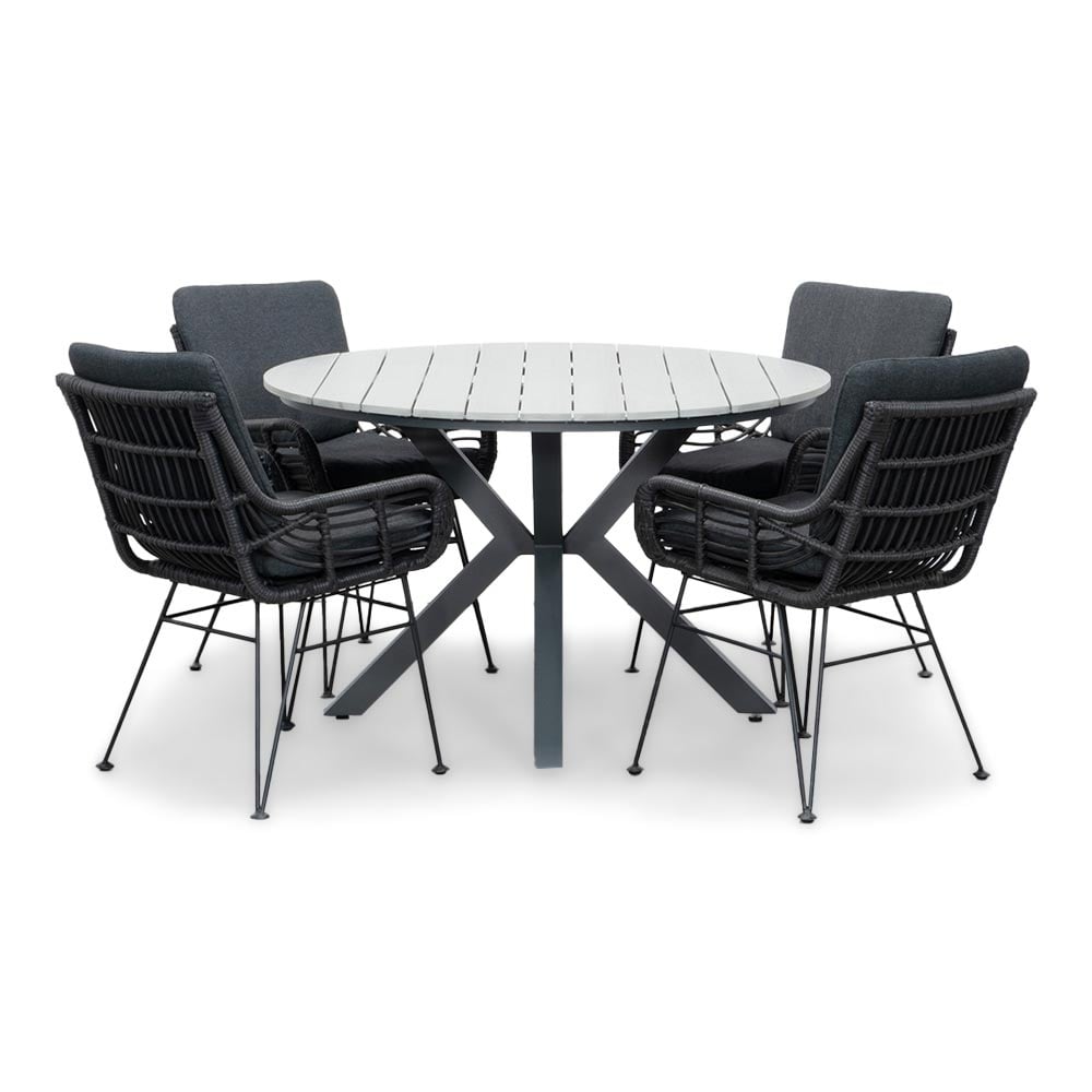 Cervo Grey/Carlos Charcoal dining tuinset | 4 personen | polywood + wicker | 120cm rond