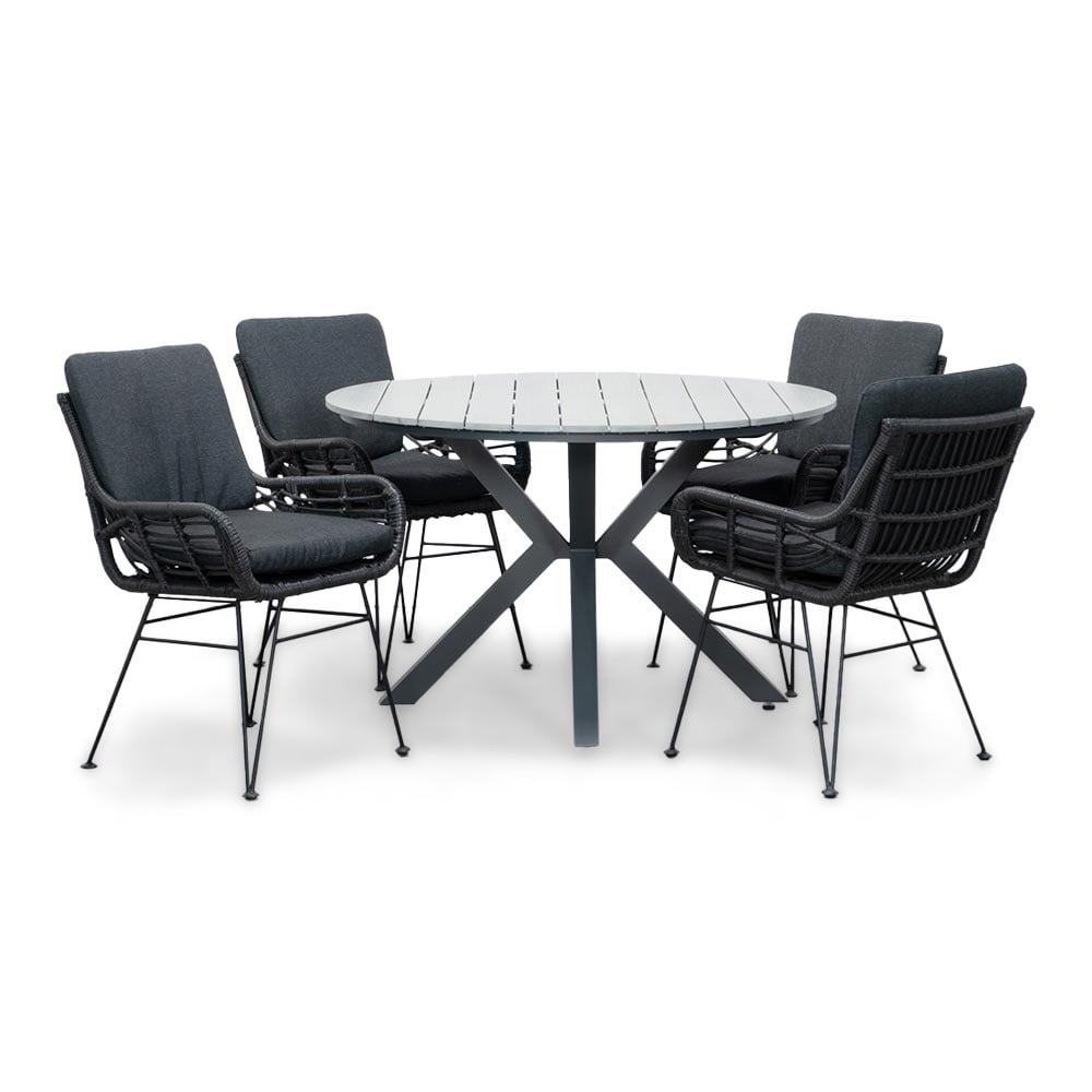 Cervo Grey/Carlos Charcoal dining tuinset | 4 personen | polywood + wicker | 120cm rond