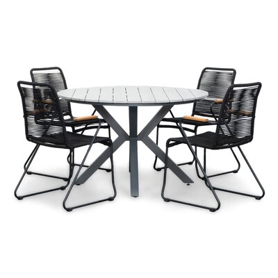 Cervo Grey/Gladys zwart dining tuinset | 4 personen | polywood + touw | 120cm rond