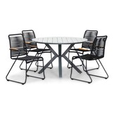 Cervo Grey/Gladys zwart dining tuinset | 4 personen | polywood + touw | 120cm rond
