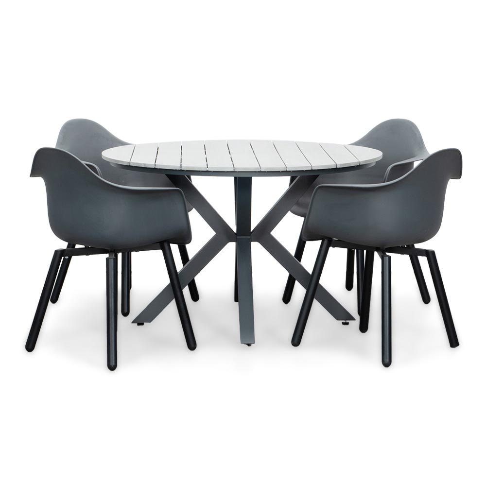 Cervo Grey/Montreux dining tuinset | 4 personen | polywood + kunststof | 120cm rond