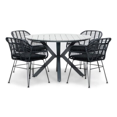 Cervo Grey/Napels dining tuinset | 4 personen | polywood + wicker | 120cm rond