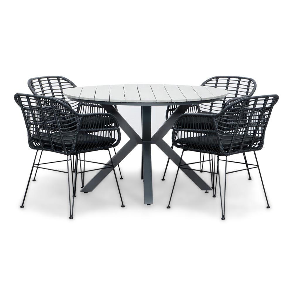 Cervo Grey/Napels dining tuinset | 4 personen | polywood + wicker | 120cm rond