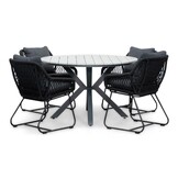Cervo Grey/Portofino zwart dining tuinset | 4 personen | polywood + touw | 120cm rond