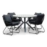 Cervo Grey/Portofino zwart dining tuinset | 4 personen | polywood + touw | 120cm rond
