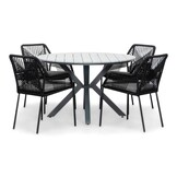 Cervo Grey/Seville zwart dining tuinset | 4 personen | polywood + touw | 120cm rond