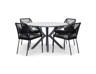 Cervo Grey/Seville zwart dining tuinset | 4 personen | polywood + touw | 120cm rond