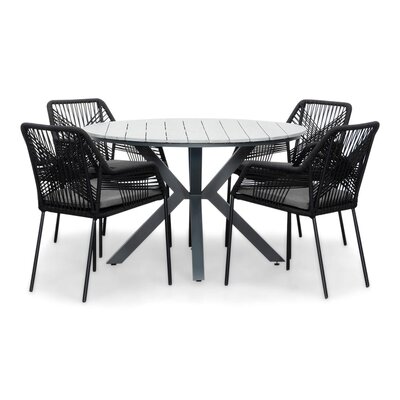 Cervo Grey/Seville zwart dining tuinset | 4 personen | polywood + touw | 120cm rond