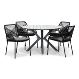 Cervo Grey/Seville zwart dining tuinset | 4 personen | polywood + touw | 120cm rond