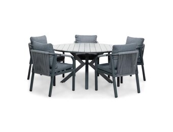 Cervo Grey/Calgary antraciet dining tuinset | 5 personen | polywood + touw | 144cm rond