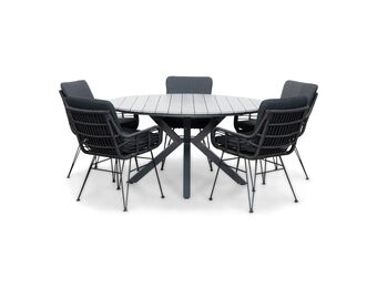 Cervo Grey/Carlos Charcoal dining tuinset | 5 personen | polywood + wicker | 144cm rond