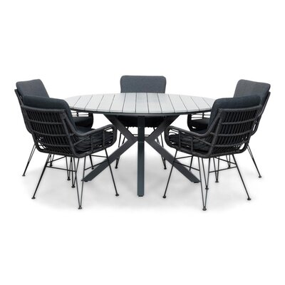 Cervo Grey/Carlos Charcoal dining tuinset | 5 personen | polywood + wicker | 144cm rond